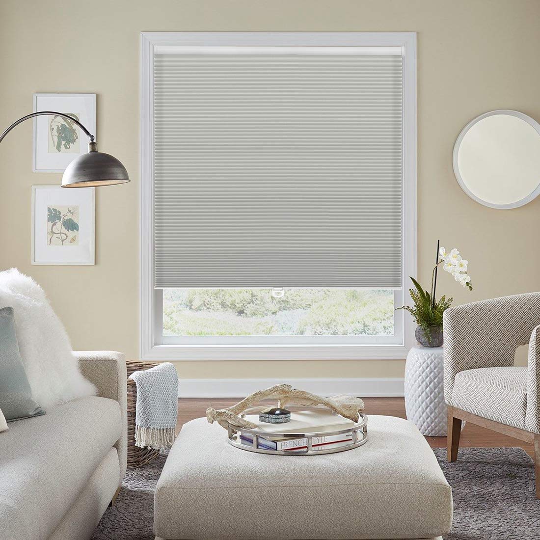 Keego Custom Cordless Light Filtering Cellular Shades, FreeStop Window Blind, Cool Silver, 47