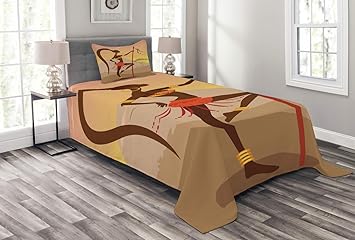 ABAKUHAUS afrikanisch Tagesdecke Set, Savannah Amazon Mädchen Retro, Set mit Kissenbezug luftdurchlässig, für Einselbetten 17