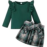 ChuYuKu Toddler Girl Clothes Fall Winter 2Pcs Baby Girl Outfits Sweater Skirt Set Belt Plaid Dress for Girls Fashion
