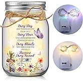 RimCereal Christian Mason Jar Gift for Women Christian Bible Verse Friendship Birthday Gift for Friend Lighted Mason Jar with 2 Pcs LED Home Table Centerpiece Decoration for Bestie BFF(Bible)