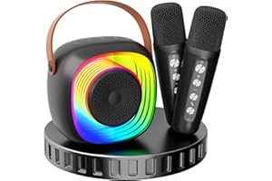 MICPIONEER Karaoke Machine for Kids Adults, Portable Bluetooth Speaker with Wireless Microphone and Colorful Lights, Gifts for Girls Boys Birthday/Home Party(Black)