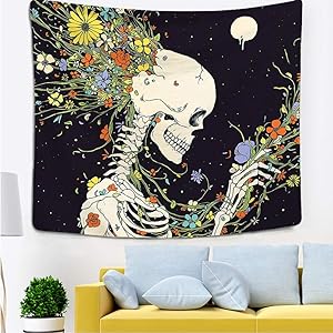 Maelove Skull Tapestry Skeleton Tapestry Hippie Wall Hanging Romantic Tapestries for Room Colorful Decor (27.5 X 40 inches)