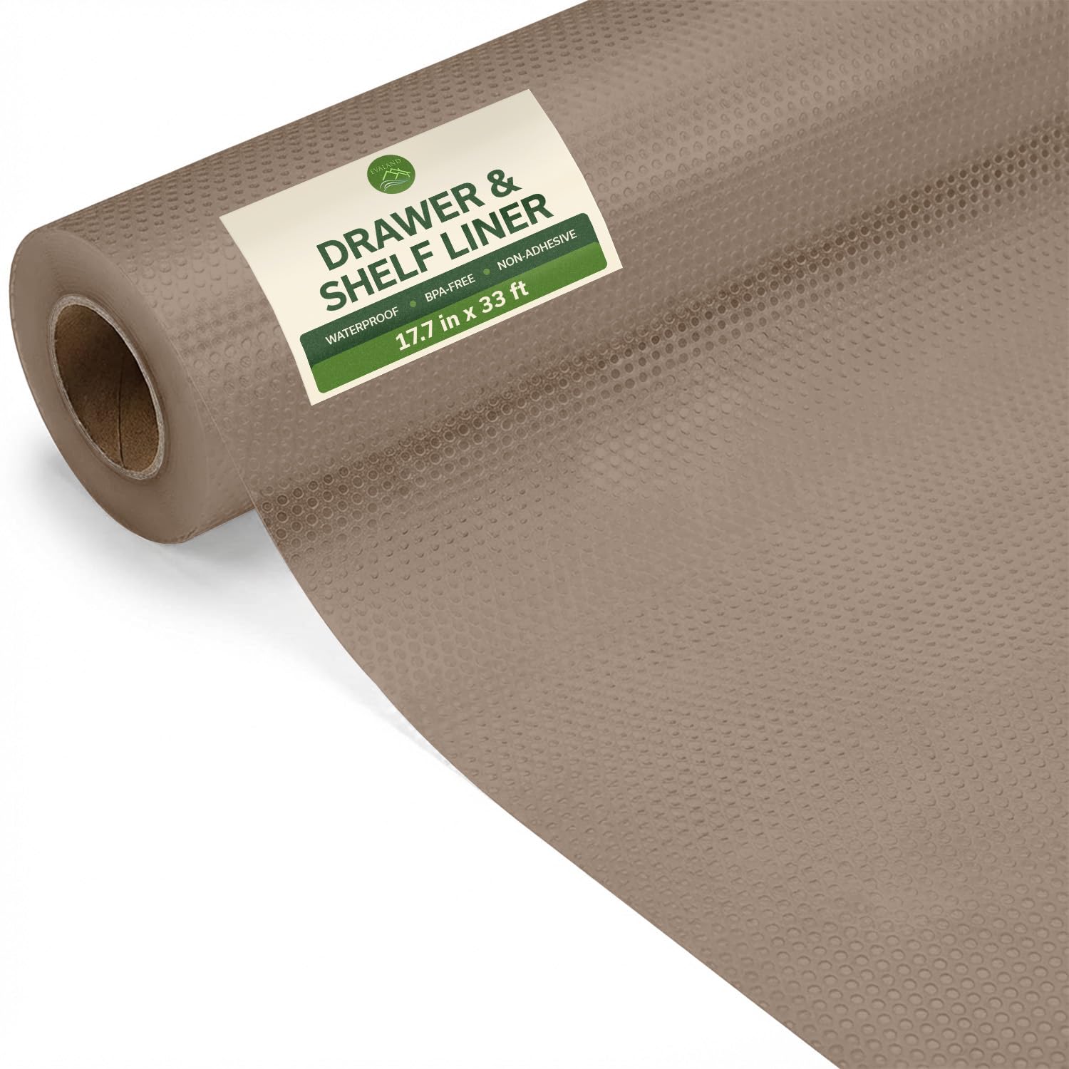 EVALAND Shelf Liners for Kitchen Cabinets Non-Adhesive 17.7" x 33 FT Beige Drawer Liner Non Slip, Washable Cabinet Liner, Waterproof Shelf Liners for Cabinets, Refrigerator Bathroom Pantry Cabinet Mat Image