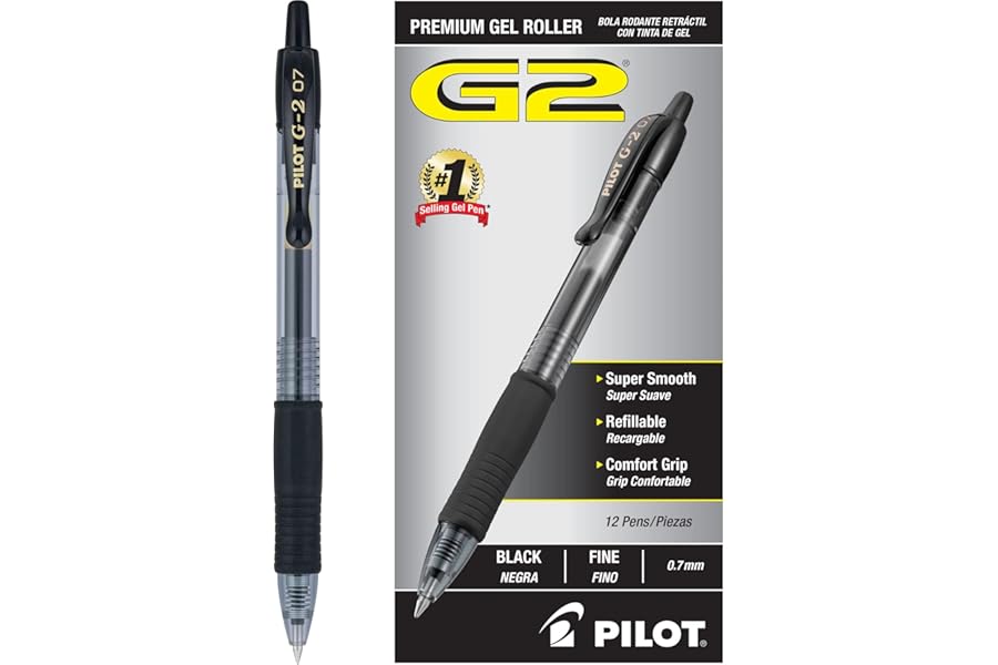 PILOT G2 Premium Refillable & Retractable Rolling Ball Gel Pens, Fine Point, Black Ink, 12 Count (Pack of 1) (31020)