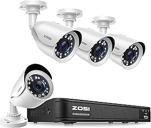 ZOSI H.265+ Full 1080p Home Security Camera System Outdoor Indoor, 5MP-Lite CCTV DVR 8 Channel and 4 x 1080p (2MP) Day Night Vision Weatherproof Surveillance Bullet Camera, Motion Alerts (No HDD)