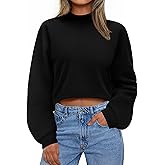 BESTPOEM Womens Mock Neck Sweatshirts Fleece Cropped Oversized Sweatshirt Pullover Casual Long Sleeve Hoodies Tops