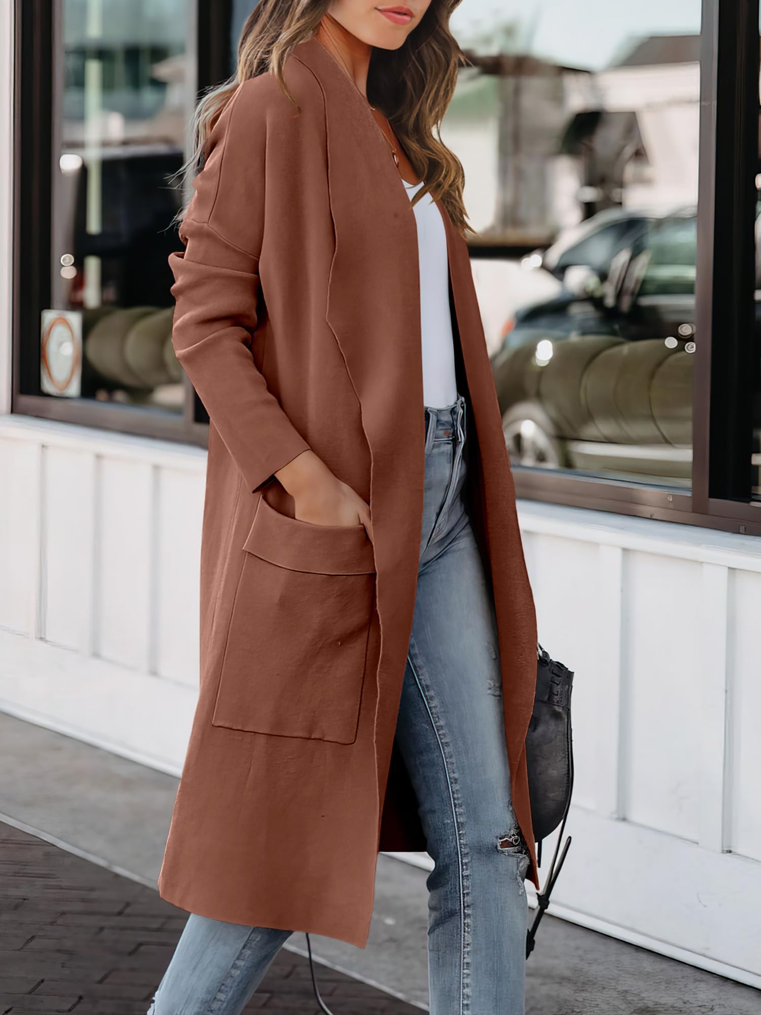 ANRABESS Women's Long Cardigan Sweater 2025 Fall Fashion Casual Oversized Knit Open Front Coatigan Jacket Coat Outfits