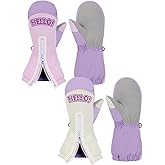 Easy-On & Off Zipper Waterproof Toddler Snow Mittens- Winter Kids Ski Gloves for Ages 3-6 Girls Boys Gifts, 2 Pairs