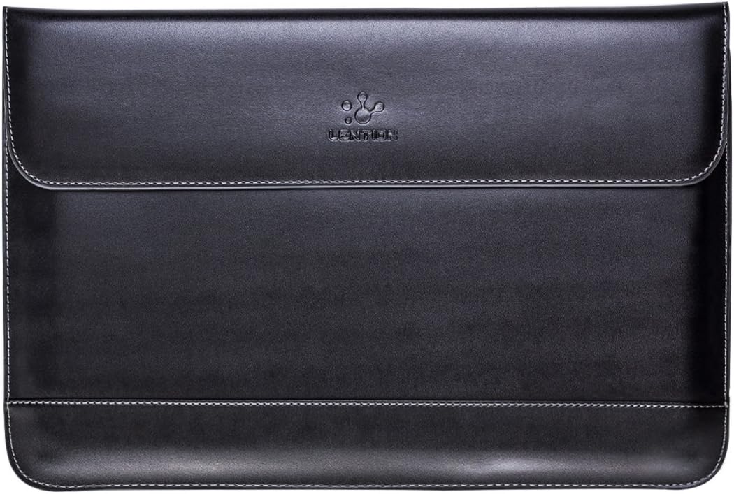 LENTION Split Leather Sleeve Case Compatible 2016-2019 MacBook Pro 13 (Thunderbolt 3), New Mac Air, XPS 13, iPad Pro 12.9 and Ultra Slim Laptop, Magnetic Snaps & Soft Touch (Black)