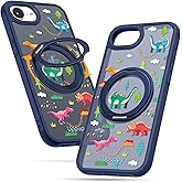 Uppuppy for iPhone 16e Case - Compatible with MagSafe for Women Girls Bulit-in 360° Rotatable Magnetic Ring Holder Kickstand Cute Aesthetic Dinosaur Design for Apple 16e