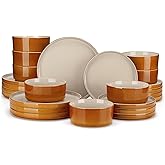 vancasso ONION Ceramic Plates and Bowls Sets, 24 Pieces Grey Dinnerware Sets for Kitchen, Reactive Glaze Dishes Set for 8, Dishwasher and Microwave Safe