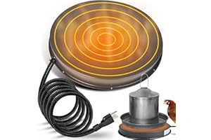 MYJAQI Chicken Water Heater for Winter - 15IN 125W Heated Chicken Waterer Base with Thermostat, Freeze Proof Poultry Water Heater, FITS Plastic or Metal Drinker
