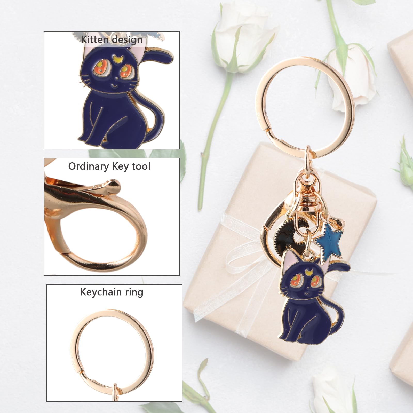 2 Pcs Sailor Moon Keychain Cartoon Cute Magic Cat Keychain Sailor Moon Idea Metal Pendant KeychainCartoon Keyring for Womens Bag Charms Cat Keychains for Women Girls Cat Lovers