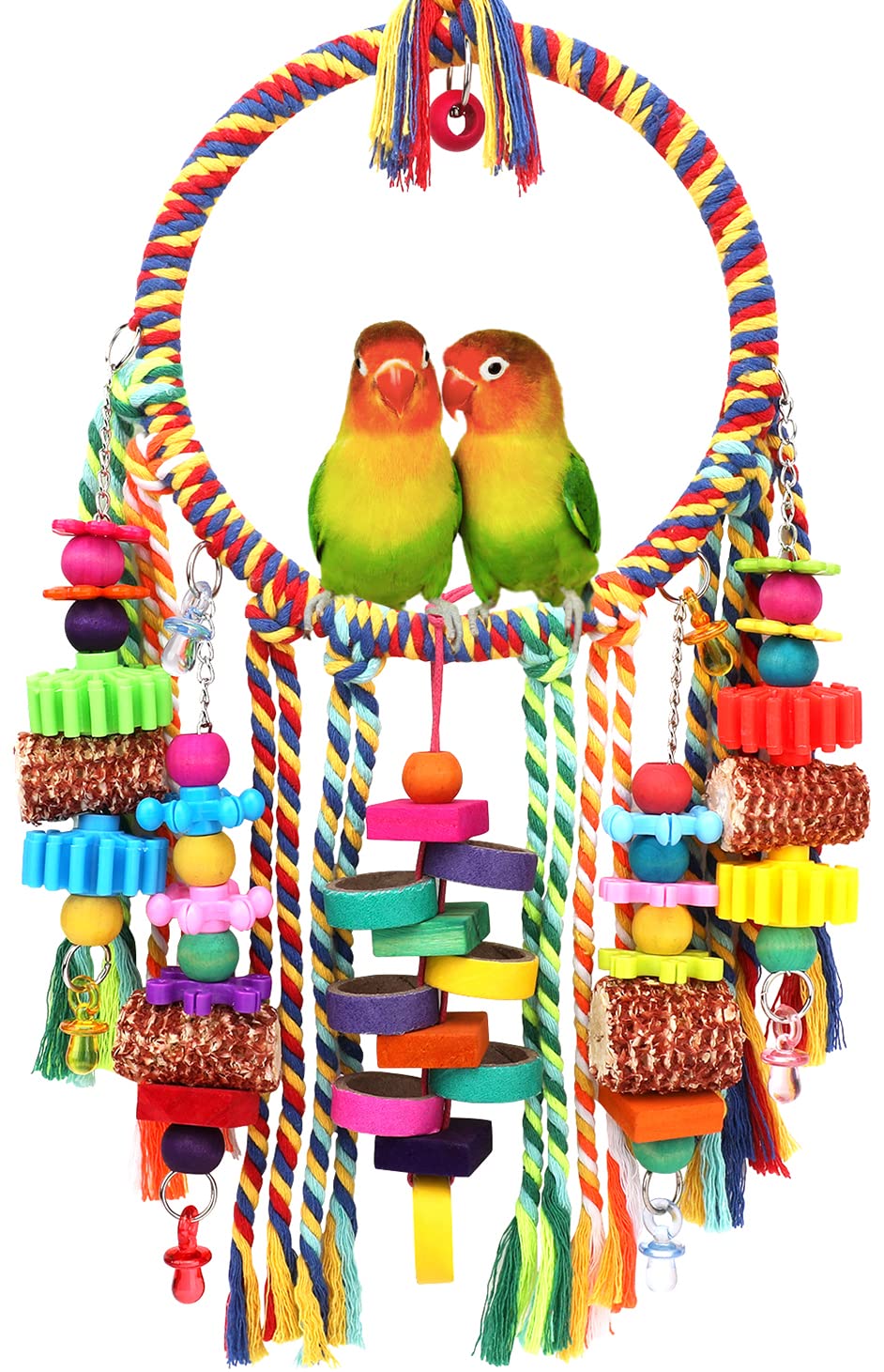 Bird Toys Bird Rope Ring Swing Perch with Corn Cob Cardboard Bagels Wooden Blocks Chewing Toys for Parakeets,Conure,Lovebirds,Finches And Other Small to Medium-sized Birds