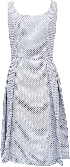 Amazon Co Jp Mサイズ ワンピース プリーツ 小花風ドット柄 丸襟 ノースリーブ Aライン フレアー 白 紺 9号 服 ファッション小物