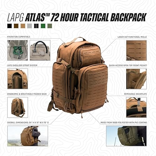LAPG Atlas 72 Hour Tactical Backpack for Men Women, Large Bug