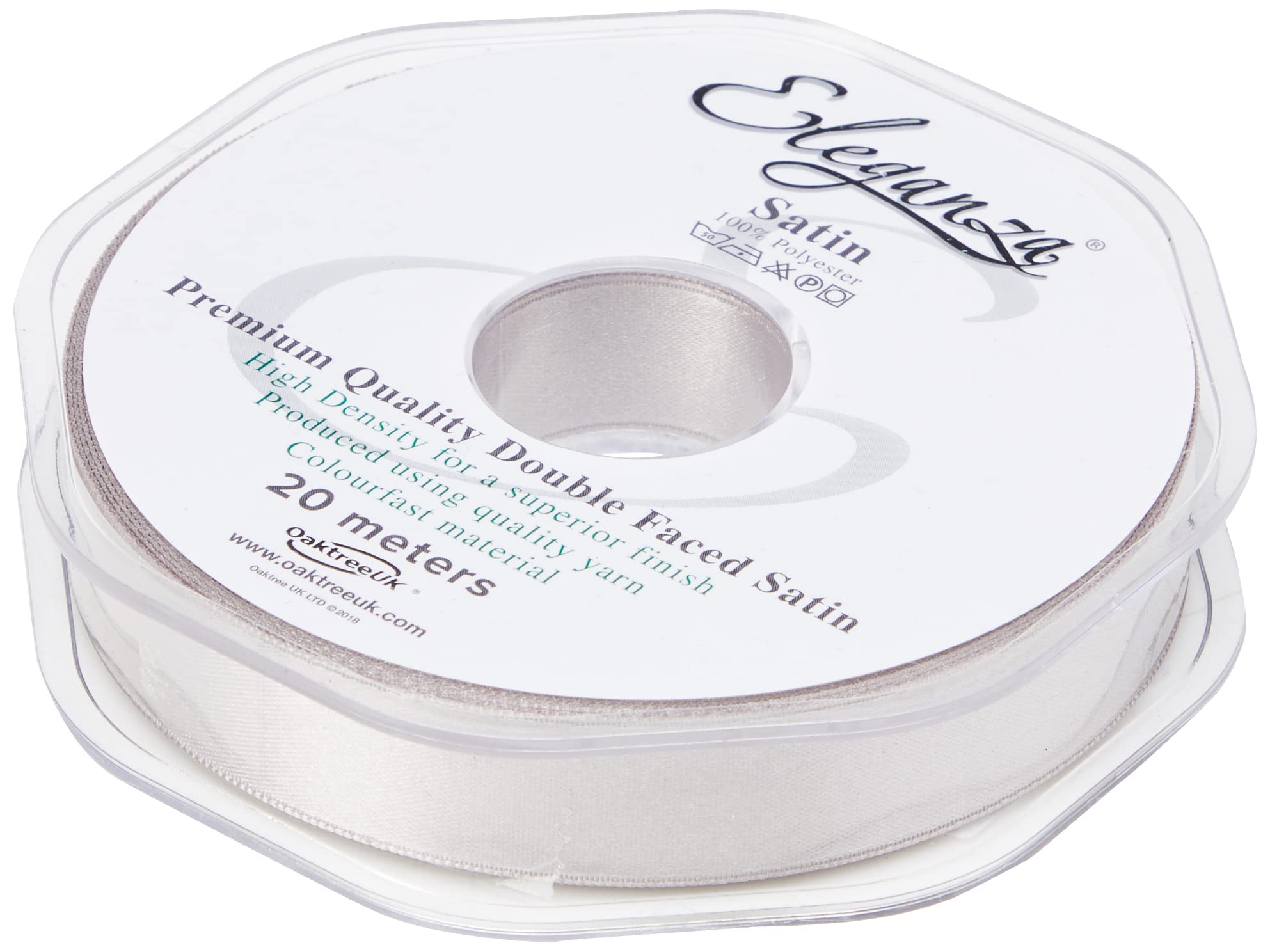 ELEGANZA Double Faced Satin 15mm x 20m Silver No.24, 15 mm x 20 m