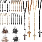 mekueeex 24 Pcs Wooden Bead Rosary Necklace, Catholic Wood Carved Beads with Jesus Cross for First Communion, Baptism Favors - Catholic Gift for Men Women (Multicolor-24pcs)