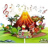 D4DREAM Dinosaur Musical Birthday Cards for Kids - Blowable Candle Music and Light 3D Pop Up Happy Birthday Greeting Card with Envelope, Blank Insert - Dino Theme Bday Gift for Boys Girls