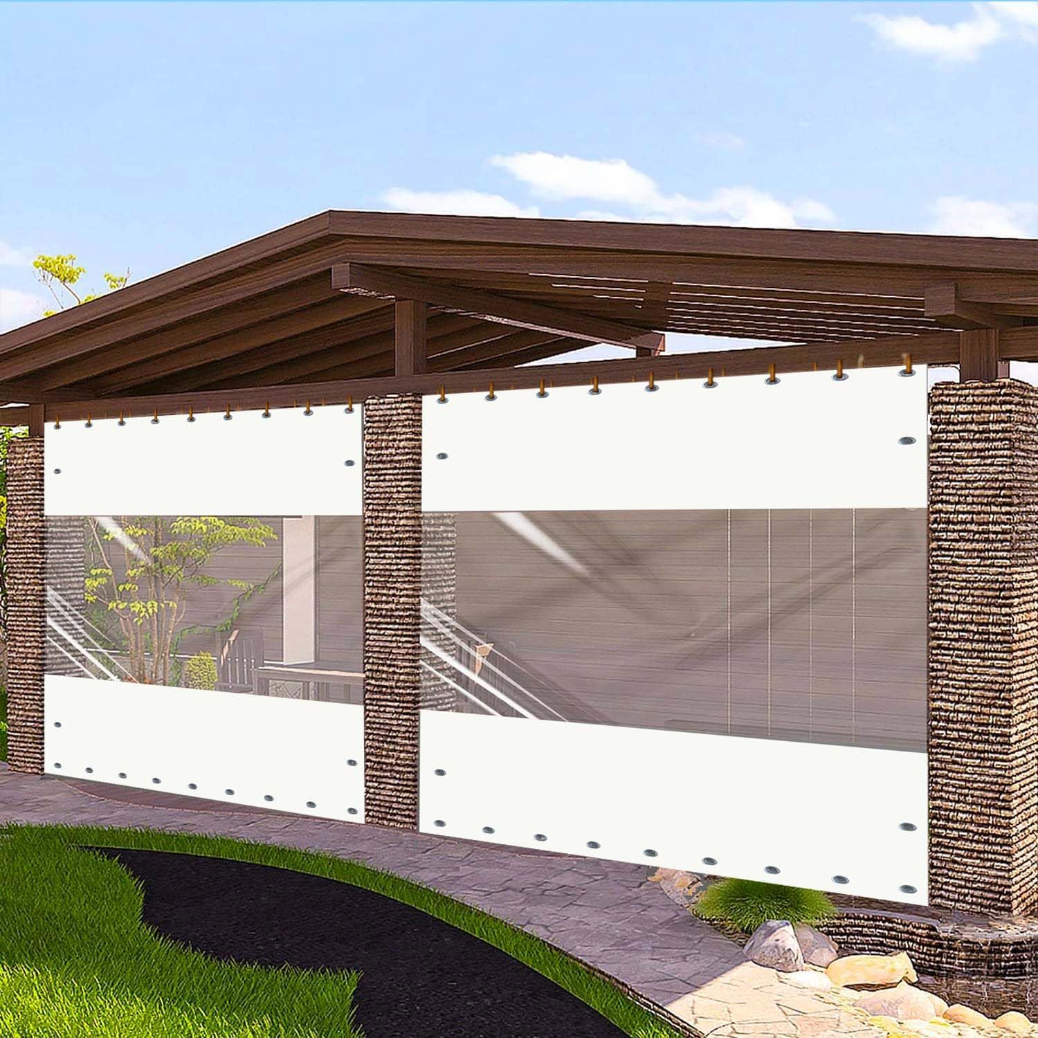 Outdoor Curtains - Ezcasch Custom Outdoor Vinyl Curtain, 20oz Outdoor Clear Panel Curtain, Waterproof&UV-Resistant Outdoor Curtain for Pergola, Porch, Gazebos with Rustproof Grommets