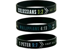 Inkstone (6-Pack) Faith Wristbands w/Bible Verses - Philippians 4:13, Colossians 3:2, & 1 Peter 5:7 - Adult Unisex Size for Teens Men Women