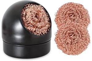 HTBMALL Welding Soldering Iron Tip Cleaner Kit, Solder Tip with Cleaning Brass wire sponge, W/Stand Set Holder Black with 3 PCS Solder Tip Cleaning Wire and 1 PC Holder, No Water Needed