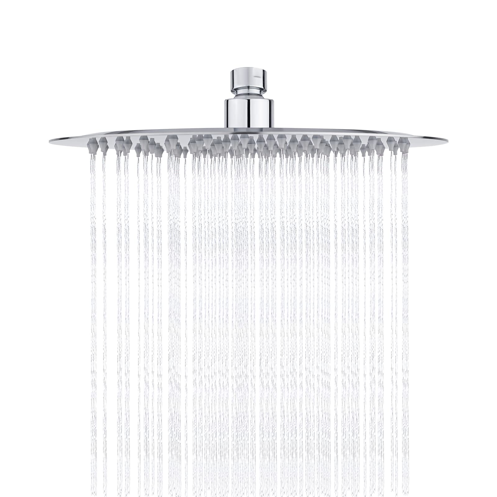 Ibergrif M20298 Rain Shower Head, 10 Inch Round Fixed Showerhead, 304 Stainless Steel Ultra Thin Top Spray Shower Head with 126 Silicone Jets for Bathroom, Chrome