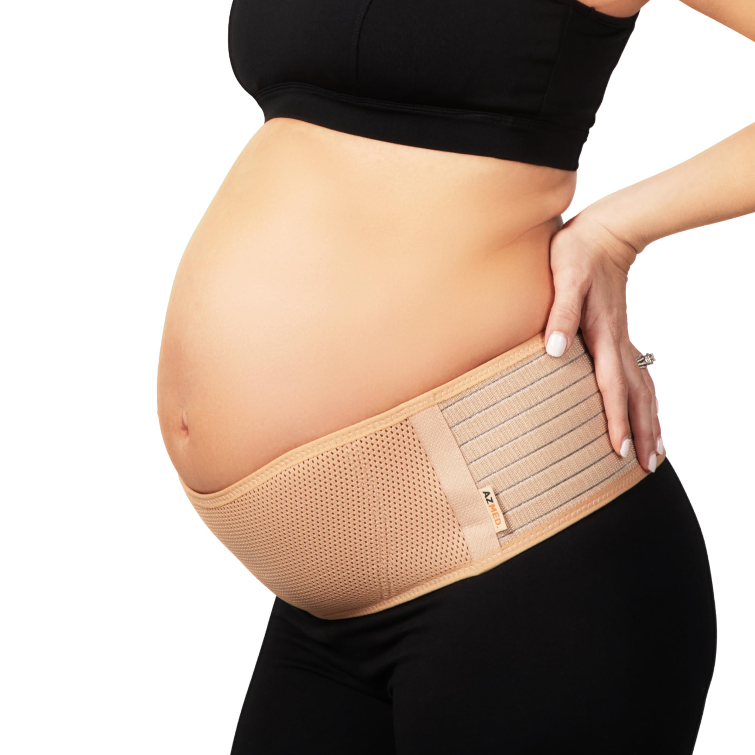 Photo 1 of AZMED Maternity Belt Back Support - Adjustable Abdominal Binder for Pregnancy - Belly Band for Pelvic, Waist & Lower Back Comfort - Fits Up to 46 Inches - Beige