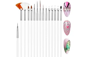 MUIIGOOD 15pcs White Nail Art Brushes Set Nail Pen Designer Acrylic Nail Art Gel Painting Brushes Tool Dust Brush,Striping Brushes Dotting Tools for Long Lines Fan Brush Gel Polish Nail Art Supplies