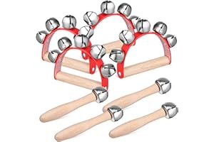 Toyvian 8-piece Handheld Jingle Bells Set Wooden Shaker Rattles for Boys and Girls Colorful Percussion Instruments for Partie