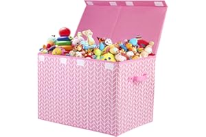 Mayniu Large Toy Storage Box Chest for Girls Kids, Sturdy Toy Box Bin Organizer Baskets with Lid for Living Room, Nursery, Closet, Bedroom, Playroom 25"x13" x16" (Pink)