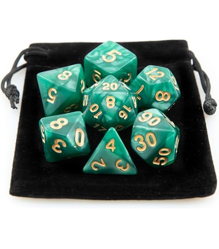 Conjunto Com 7 Dados Brilha No Escuro Glow in the Dark Rpg de Mesa Verde Jogo D&D Tormenta Boardgame Conjunto D4 D6 D8 D10 D10% D12 D20 Vampiros