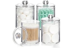 Clear Acrylic Cotton Swab Storage Box, Cylindrical Cotton Swab Holder Canisters with Lid, Shatterproof Bathroom Vanity Organi