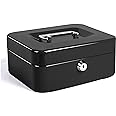 Jssmst Locking Medium Steel Cash Box with Money Tray,Lock Box,Black