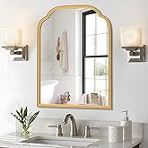 Ferytange 18X24 Inch Gold Mirror for Wall with Metal Frame Rectangular Rounded Bathroom Vanity Mirror Anti-Rust, Hangs (Gold 