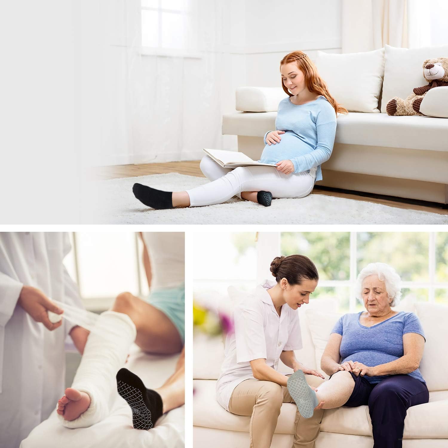 unenow Unisex Non Slip Grip Socks with Cushion for Yoga, Pilates, Barre, Home & Hospital : Clothing