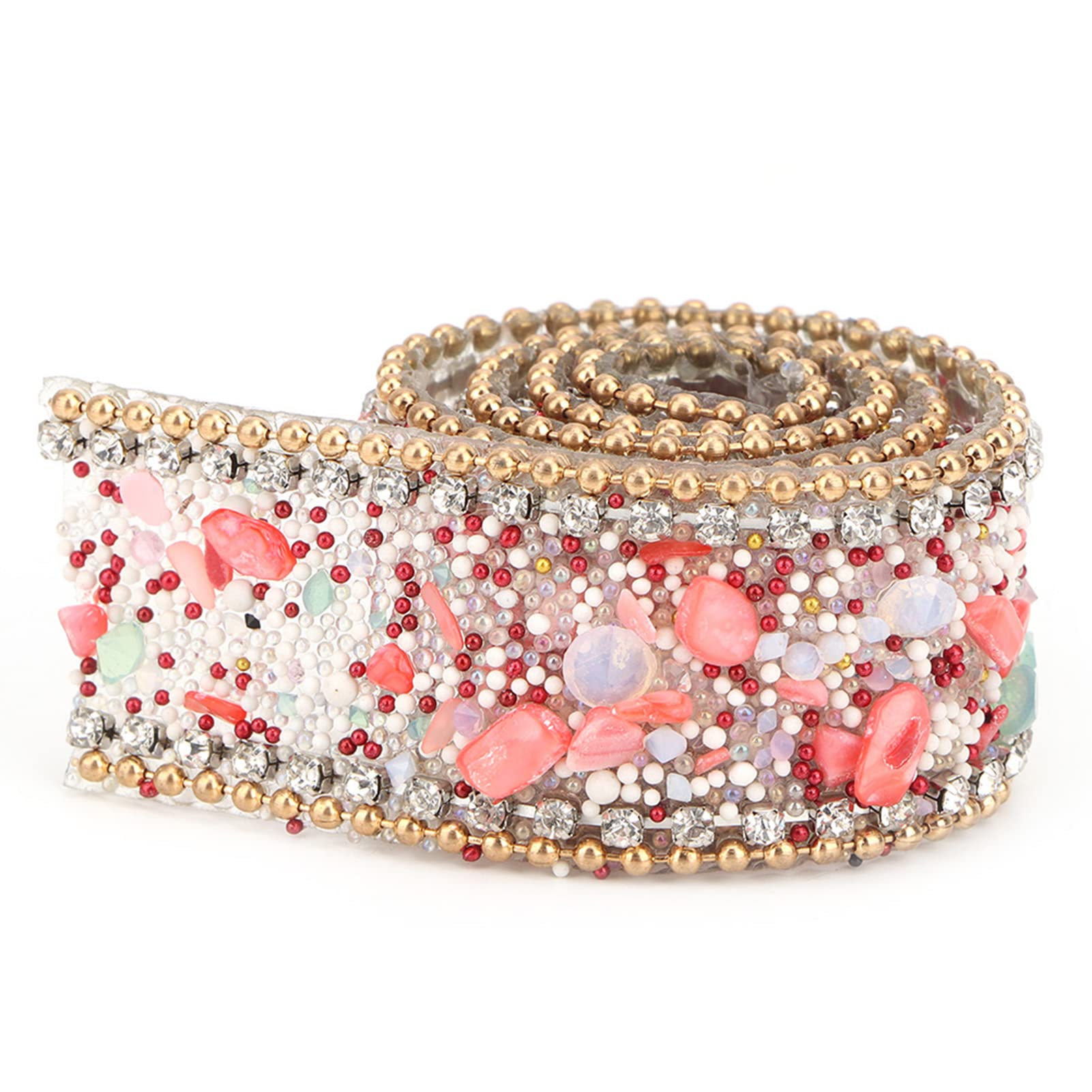 Rhinestone Ribbon Rhinestones Bead Trim Crystal for Shoe Clothes Bag Wedding Party Decoration Crafts Projects 2cm Width(red+gold)