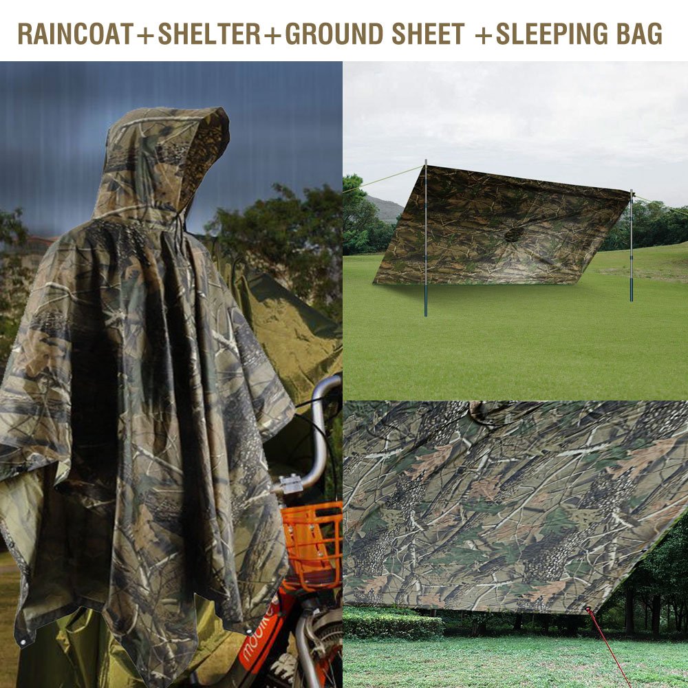 Waterproof Rain Cape Raincoat, Infreecs Rain Poncho for outdoor Camping Military cycling traveling, Hooded Rainwear with Emergency Grommet Corners for Shelter Use