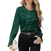 AGSEEM Womens Button Down Satin Ruffle Blouse Shirts Long Bell Sleeve Blouses Elegant Business Dressy Casual Tops 2025
