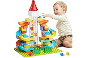BURGKIDZ Kid Marble Run Building Blocks with Elevator Spiral Lift - STEM Toy Bricks Marble Maze Race Track Set with Motorized Elevator, Big Blocks Educational STEM for 3 4 5 6 7 8 Year Old Boys Girls