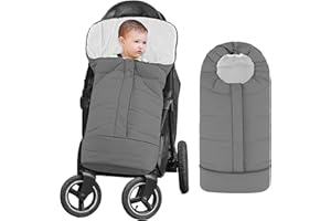 Yoofoss Stroller Cover for Winter, Toddler Stroller Footmuff Universal for Most Stroller, Water Resistant Warm Coral Baby Stroller Bunting Sleeping Bag Light Grey