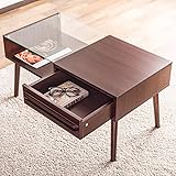 【オシャレな生活デザイン】魅せる・収納するセンターテーブル（80×43cm）木目と透明ガラスの組み合わせ 引出しまでオシャレなディスプレイテーブル 両側に引き出せる収納 脚裏傷防止フェルト付 Bタイプ ダークブラウン