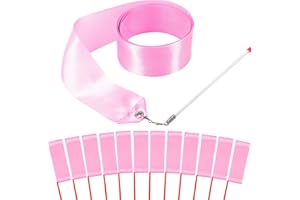 HiUnicorn 12PCS Light Pink Dance Ribbons, Pink Party Favors, Ballerina Ribbon Dancer Wand for Kids, Girls Gymnastics Princess Ballet Birthday Party Decoration