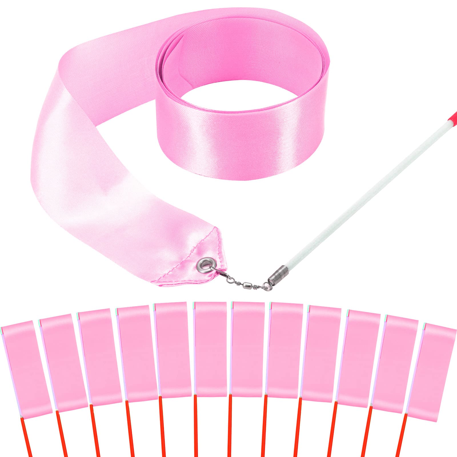 12PCS Light Pink Dance Ribbons, Pink Party Favors, Ballerina Ribbon Dancer Wand for Kids, Girls Gymnastics Princess Ballet Birthday Party Decoration