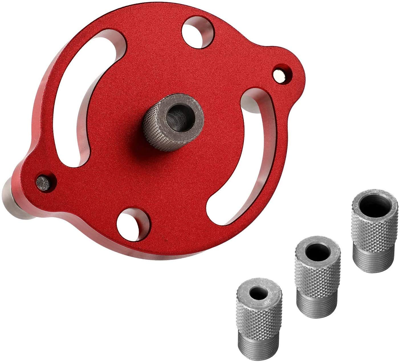 Dowel Jig Aluminum Alloy Hole Punch Locator Guide Woodworking Tool Puncher Wood Drill Holes Kit with 6/8/10mm Drill Sleeves(X600-1-Red)