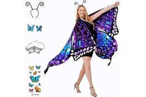 AITSITE Double Sided Butterfly Wings Adult,Halloween Cape Shawl with Hair Clips Antenna Headband Lace Mask,Cosplay Costume for Women
