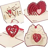 Chuangdi 4 Pieces Handmade 3D Pop Up Card Greeting Cards Valentine's Day Card, Heart Card, Love Card for Valentine, Birthday, Christmas, New Year, Anniversary, with Matching Envelope