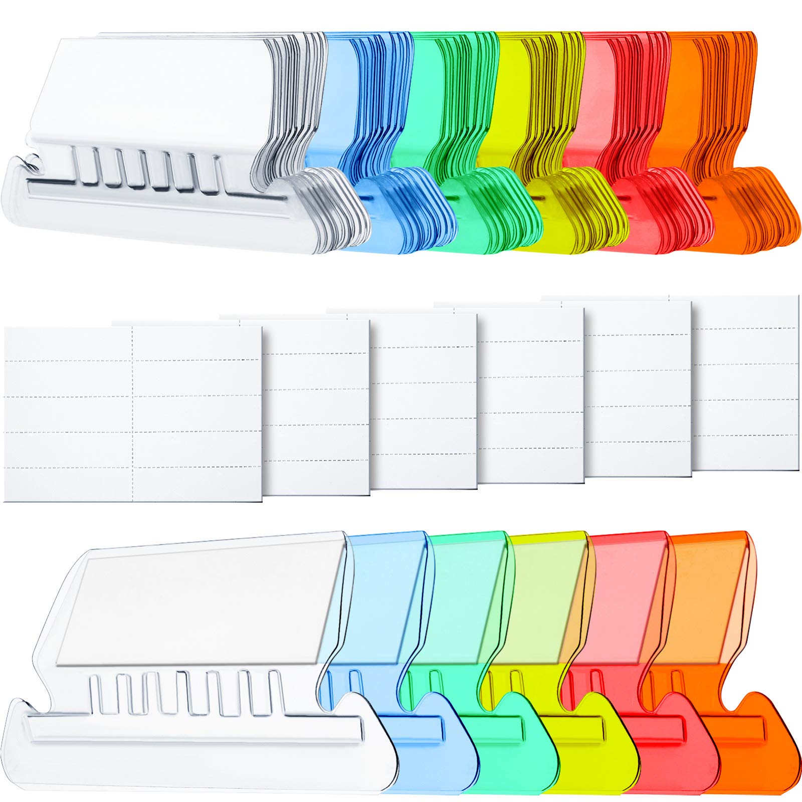 Jovitec File Folder Tabs, 120 Hanging File Folder Plastic Tabs and 120 Inserts for Quick Organize and Identification Files, Easy to Read(Multicolor Angle,2 Inch)