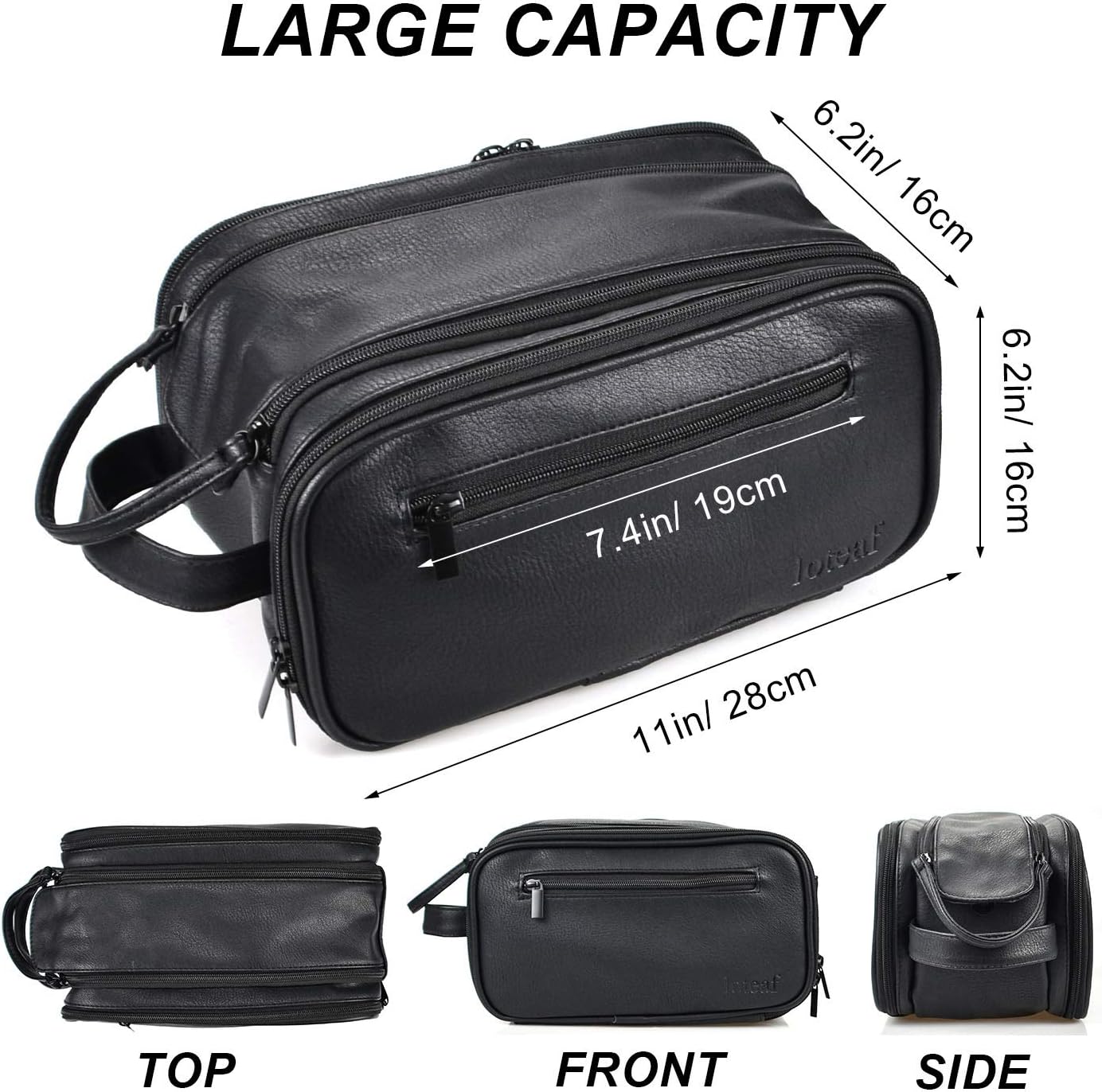 Loteaf Toiletry Bag for Men PU Leather Water-Resistant Travel Toiletry Bag Organizer Dopp Kit for Toiletries Accessories
