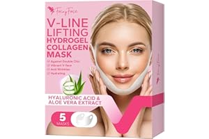 MCOMCE FairyFace V Line Lifting Mask, 5 Count Double Chin Reducer, Lifting Hydrogel Collagen Mask with Aloe Vera and Seaweed, Hydrating and Anti-aging, Creating a V-shaped Face Full of Vitality